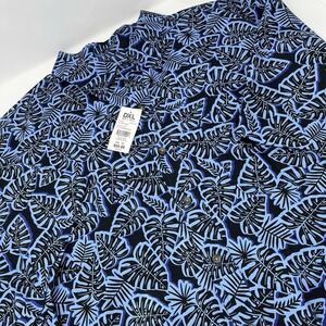 Oak Hill Mens Hawaiian Shirt 2XL Blue Black Tropical Leaf Print Short Sleeve